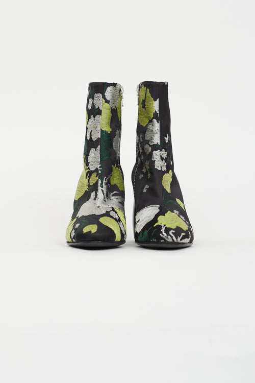 Dries Van Noten Black 
Multicolour Floral Boot