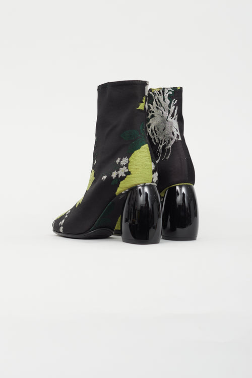 Dries Van Noten Black 
Multicolour Floral Boot