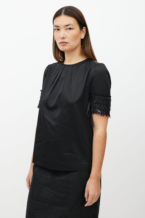 Dries Van Noten Black Embellished Short Sleeve Top