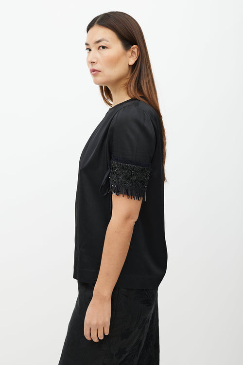 Dries Van Noten Black Embellished Short Sleeve Top