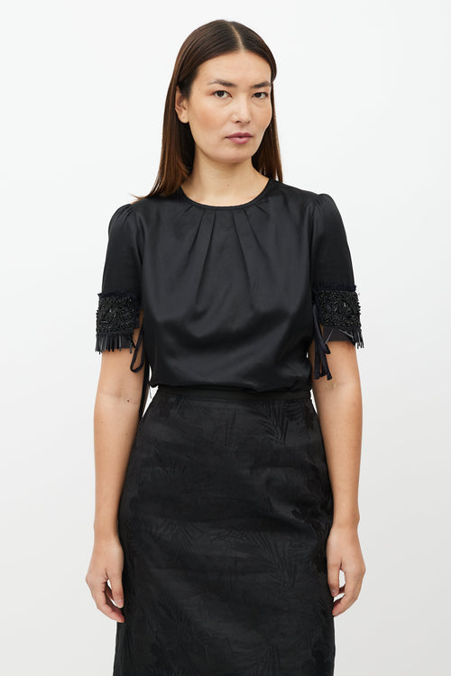 Dries Van Noten Black Embellished Short Sleeve Top