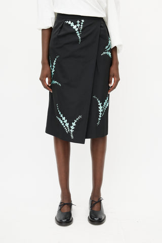 Dries Van Noten Black 
Blue Floral Sequin Skirt