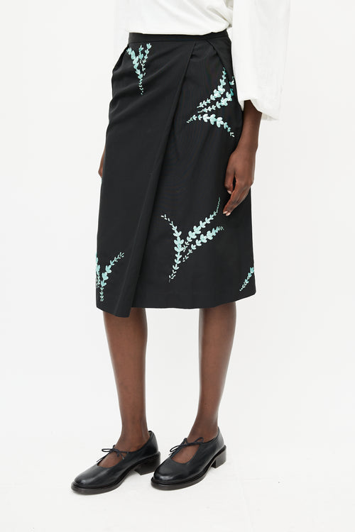 Dries Van Noten Black 
Blue Floral Sequin Skirt