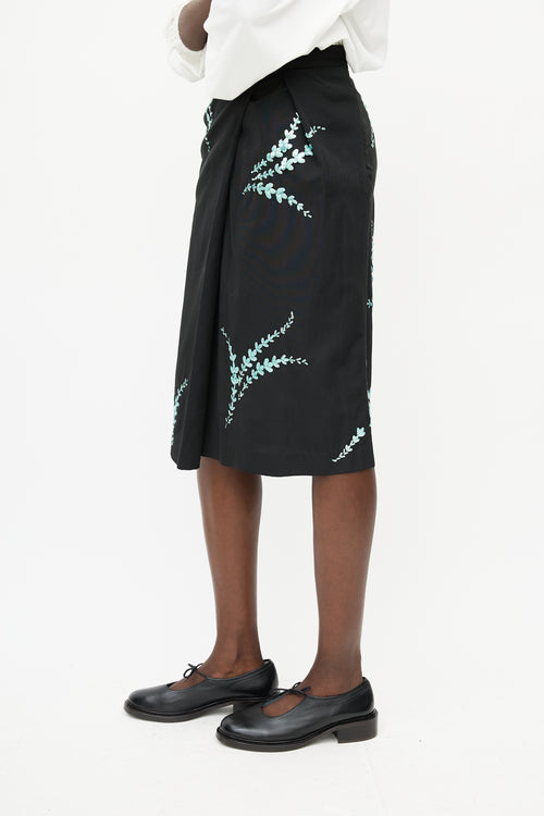 Dries Van Noten Black 
Blue Floral Sequin Skirt