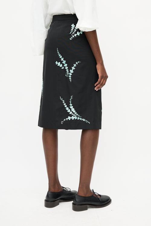 Dries Van Noten Black 
Blue Floral Sequin Skirt