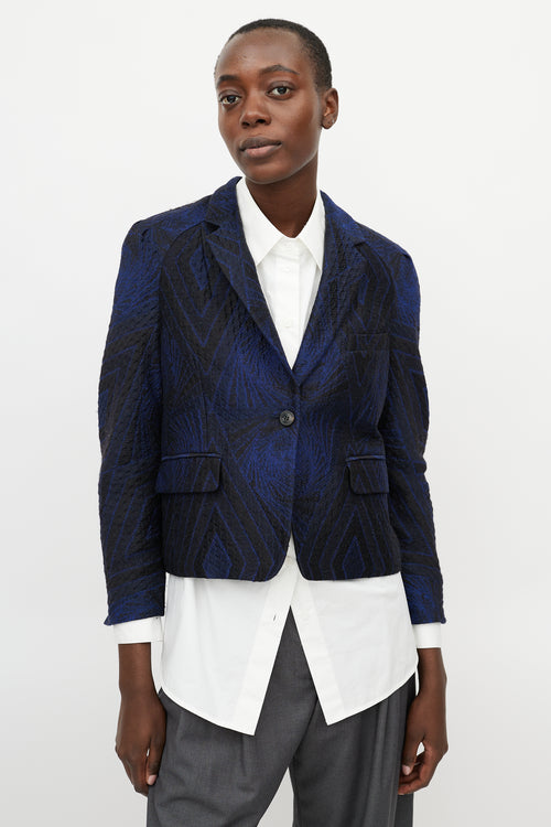 Dries Van Noten Black 
Navy Brocade Blazer