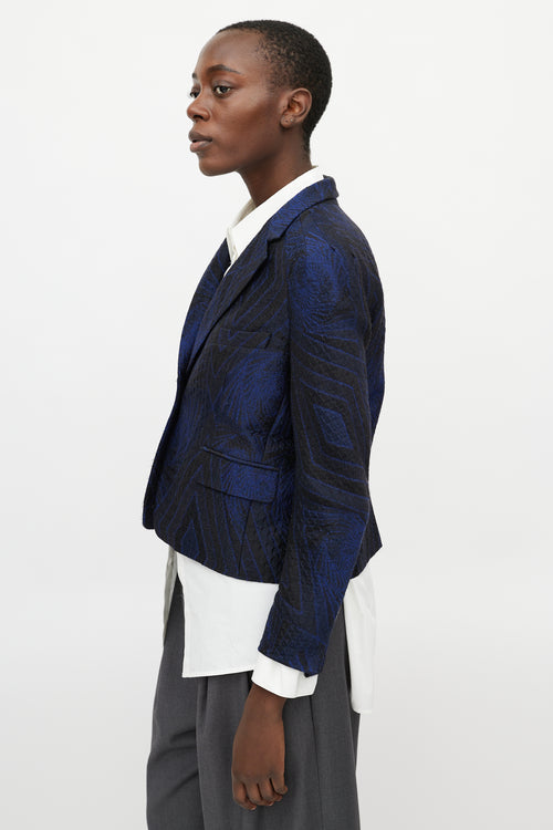 Dries Van Noten Black 
Navy Brocade Blazer