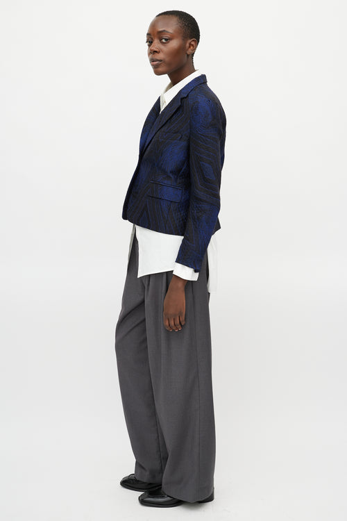 Dries Van Noten Black 
Navy Brocade Blazer