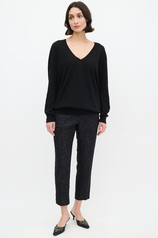 Dries Van Noten Black Cashmere 
Silk V-Neck Sweater