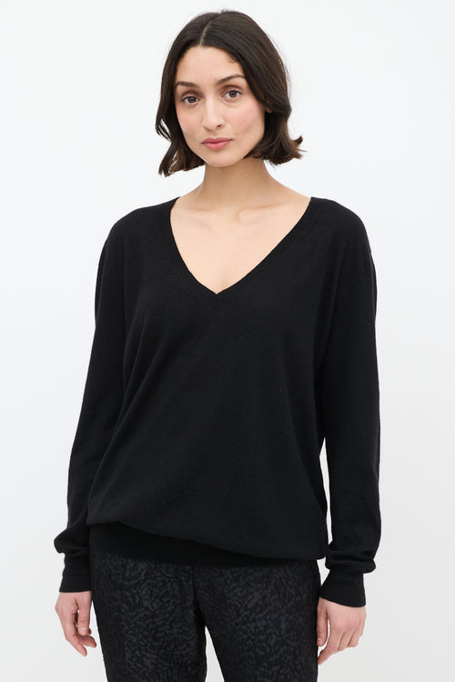 Dries Van Noten Black Cashmere 
Silk V-Neck Sweater