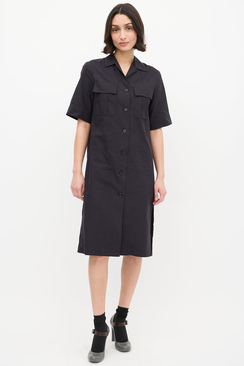 Dries Van Noten Black Cotton Button Up Midi Dress