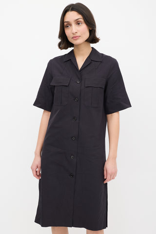 Dries Van Noten Black Cotton Button Up Midi Dress