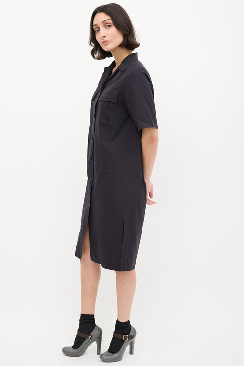 Dries Van Noten Black Cotton Button Up Midi Dress