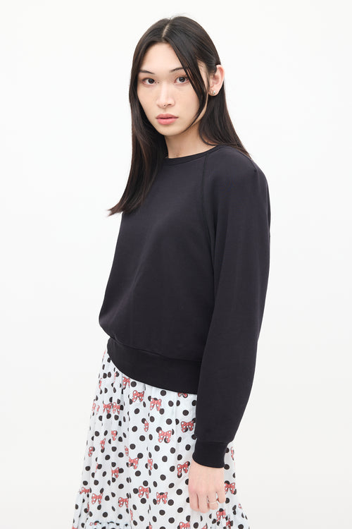 Dries Van Noten Black Cotton Shoulder Pad Crewneck Sweater