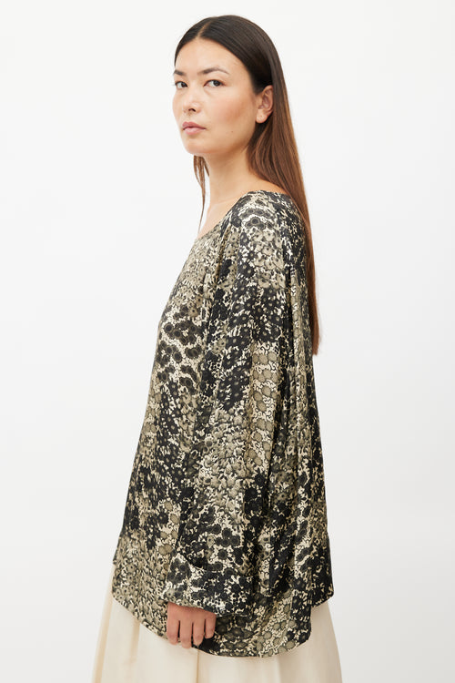 Dries Van Noten Black 
Cream Floral Top