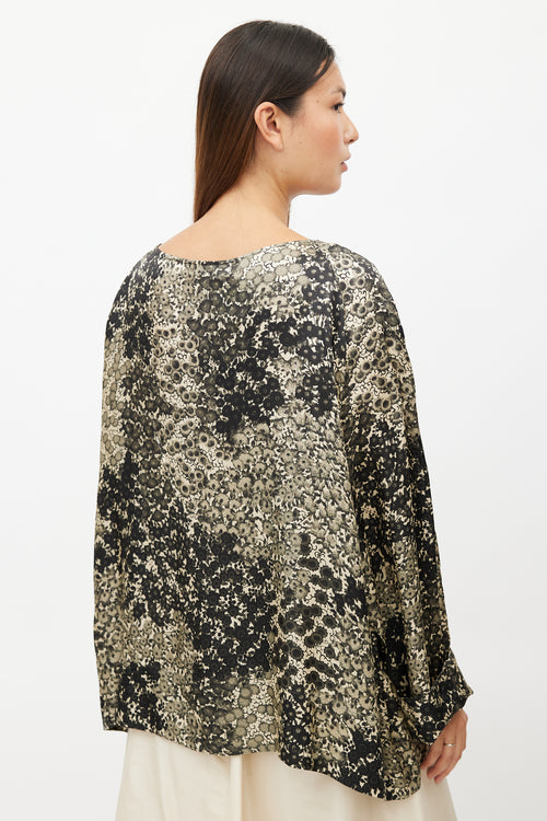 Dries Van Noten Black 
Cream Floral Top