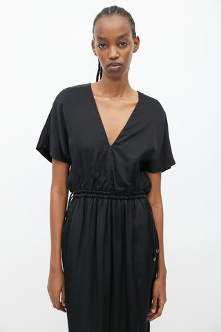 Dries Van Noten Black Drawstring Waist Midi Dress