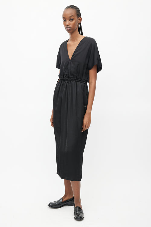 Dries Van Noten Black Drawstring Waist Midi Dress