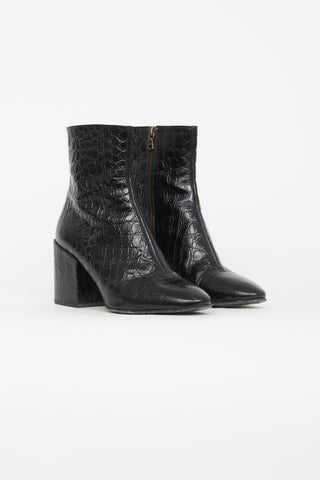 Dries Van Noten Black Embossed Ankle Boot