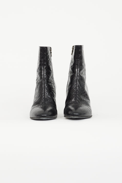 Dries Van Noten Black Embossed Ankle Boot