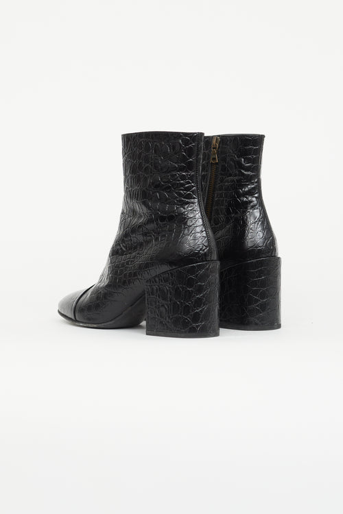 Dries Van Noten Black Embossed Ankle Boot