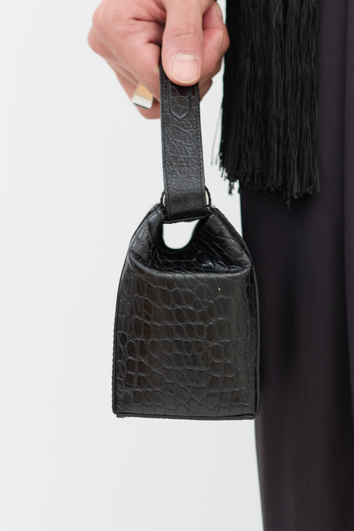 Dries Van Noten Black Embossed Leather Top Handle Bag