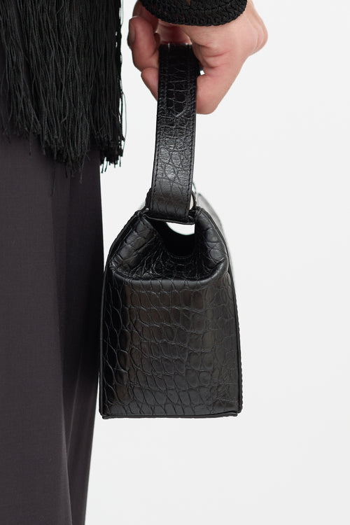 Dries Van Noten Black Embossed Leather Top Handle Bag