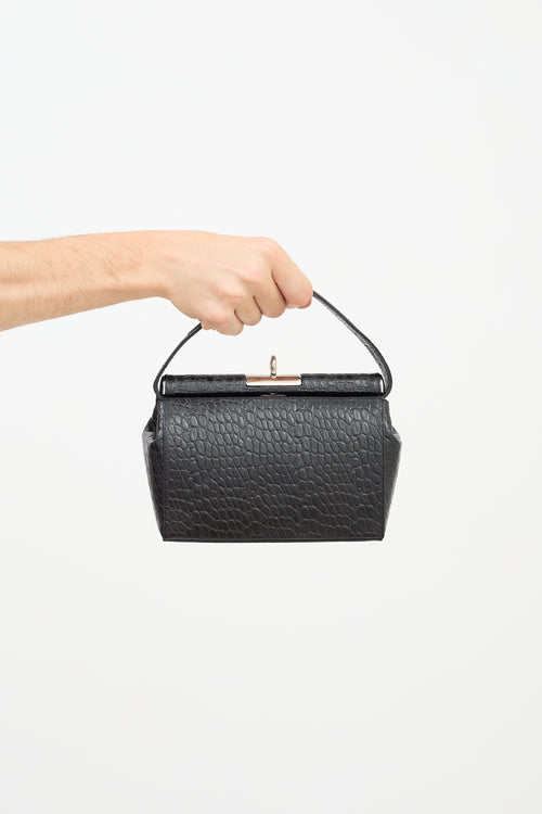 Dries Van Noten Black Embossed Leather Top Handle Bag