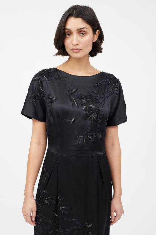 Dries Van Noten Black Embroidered Floral Dress