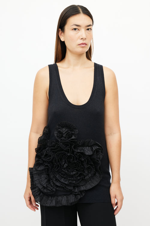 Dries Van Noten Black Floral Knit Cashmere Top