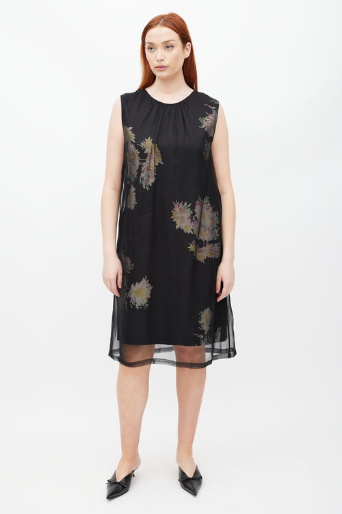 Dries Van Noten SS 2013 Black 
Multicolour Silk Floral Sheer Dress