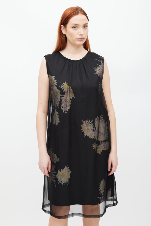 Dries Van Noten SS 2013 Black 
Multicolour Silk Floral Sheer Dress