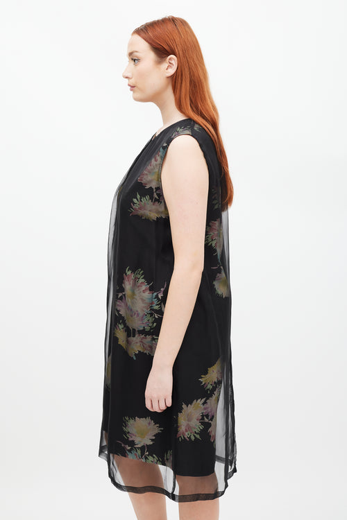 Dries Van Noten SS 2013 Black 
Multicolour Silk Floral Sheer Dress