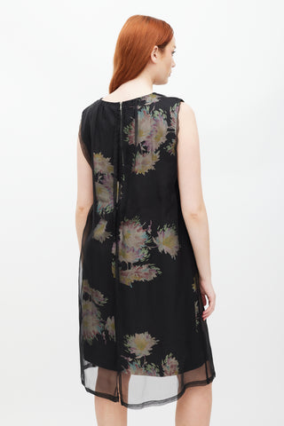 Dries Van Noten SS 2013 Black 
Multicolour Silk Floral Sheer Dress