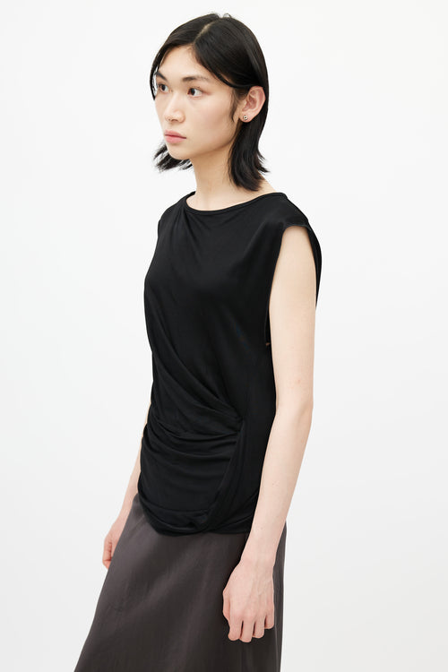 Dries Van Noten Black Gathered Sleeveless Top