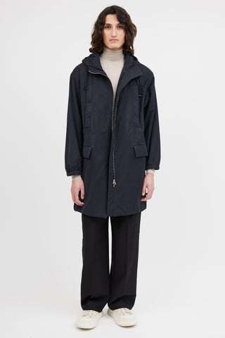 Dries Van Noten Navy Hooded Mid Length Jacket