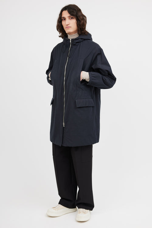 Dries Van Noten Navy Hooded Mid Length Jacket