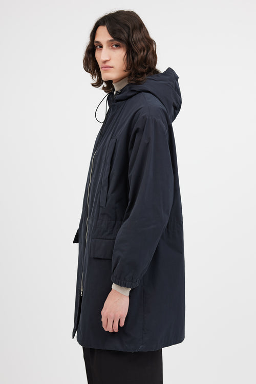 Dries Van Noten Navy Hooded Mid Length Jacket