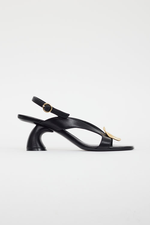 Dries Van Noten Black Leather Gold Circle Sandal