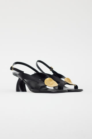 Dries-Van-Noten-Black-Leather-Gold-Circle-Sandal