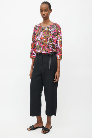 Dries Van Noten Black Linen Wide Leg Belted Trouser