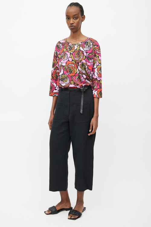 Dries Van Noten Black Linen Wide Leg Belted Trouser