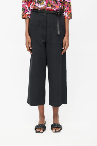 Dries Van Noten Black Linen Wide Leg Belted Trouser