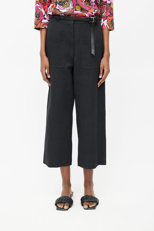 Dries Van Noten Black Linen Wide Leg Belted Trouser