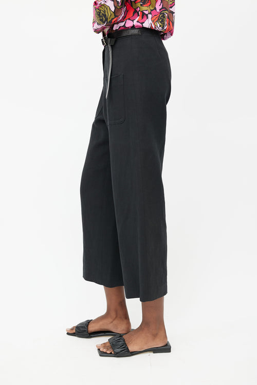 Dries Van Noten Black Linen Wide Leg Belted Trouser