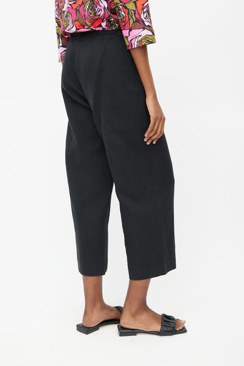 Dries Van Noten Black Linen Wide Leg Belted Trouser