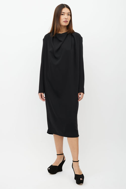 Dries Van Noten Black Drape Front Midi Dress