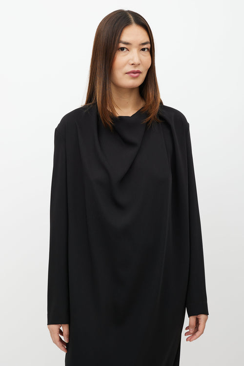 Dries Van Noten Black Drape Front Midi Dress