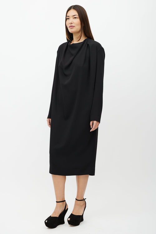 Dries Van Noten Black Drape Front Midi Dress