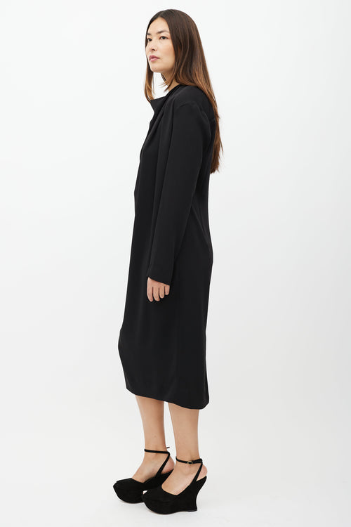 Dries Van Noten Black Drape Front Midi Dress